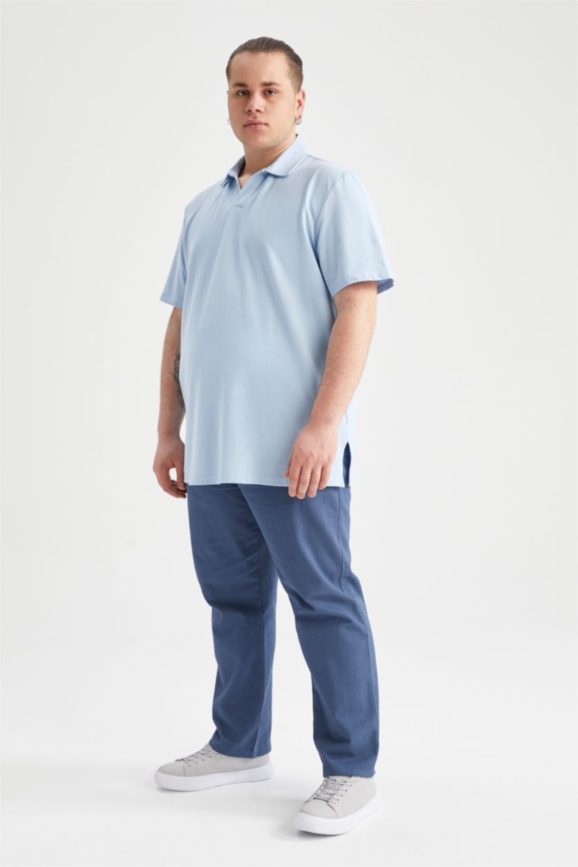 MAN Light Blue Plus Size Regular Fit Polo Neck Short Sleeved T-Shirt