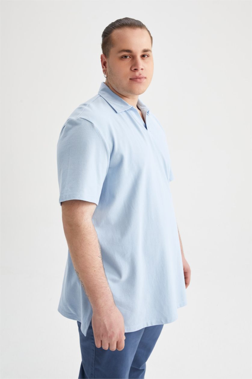 MAN Light Blue Plus Size Regular Fit Polo Neck Short Sleeved T-Shirt