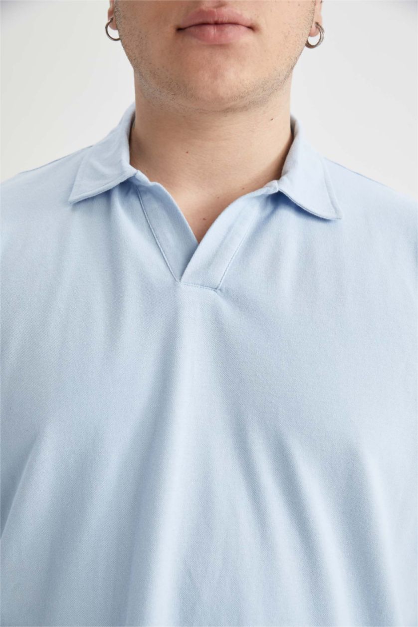 MAN Light Blue Plus Size Regular Fit Polo Neck Short Sleeved T-Shirt