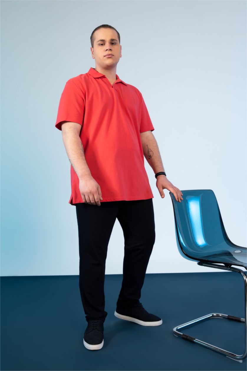 رجال أحمر فاتح تيشيرت بولو قصة عادية