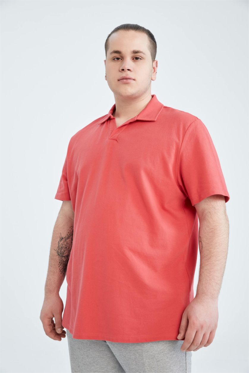 رجال أحمر فاتح تيشيرت بولو قصة عادية