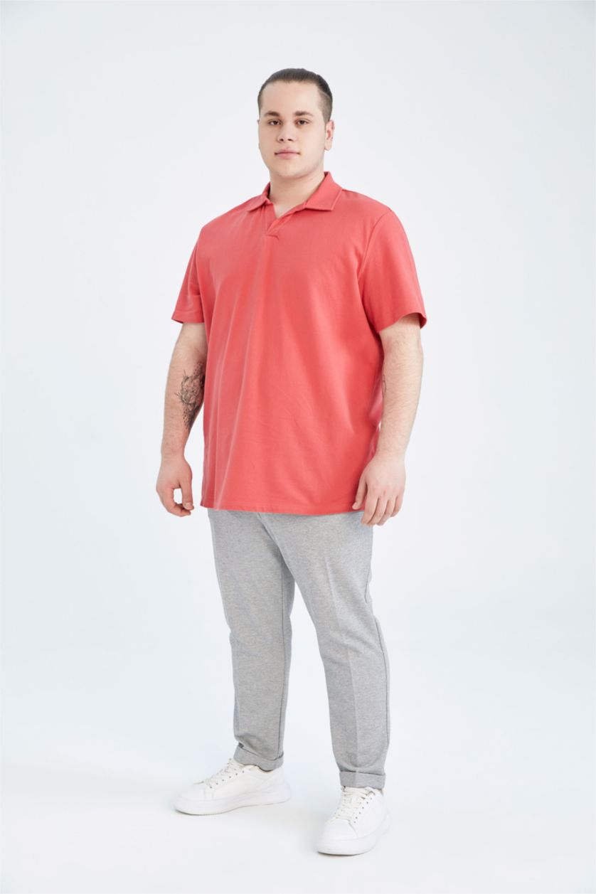 رجال أحمر فاتح تيشيرت بولو قصة عادية