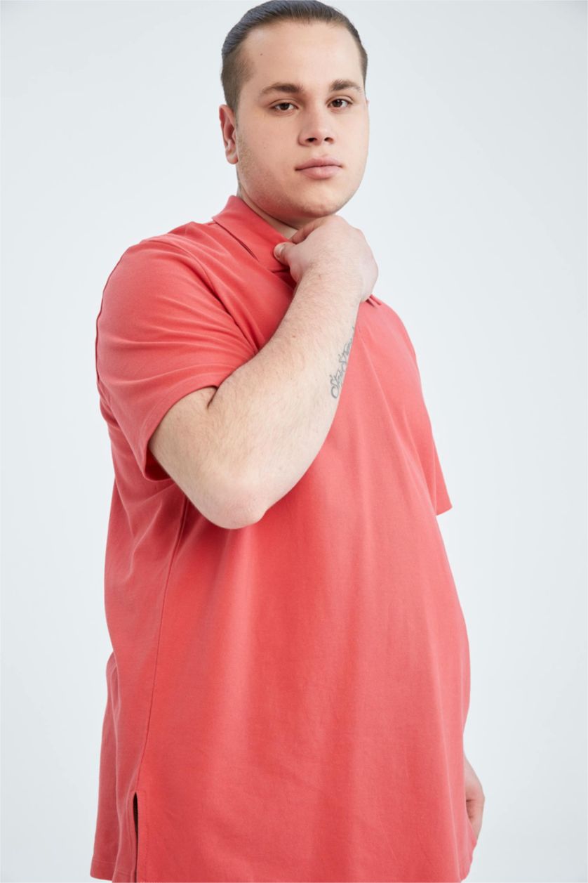 رجال أحمر فاتح تيشيرت بولو قصة عادية