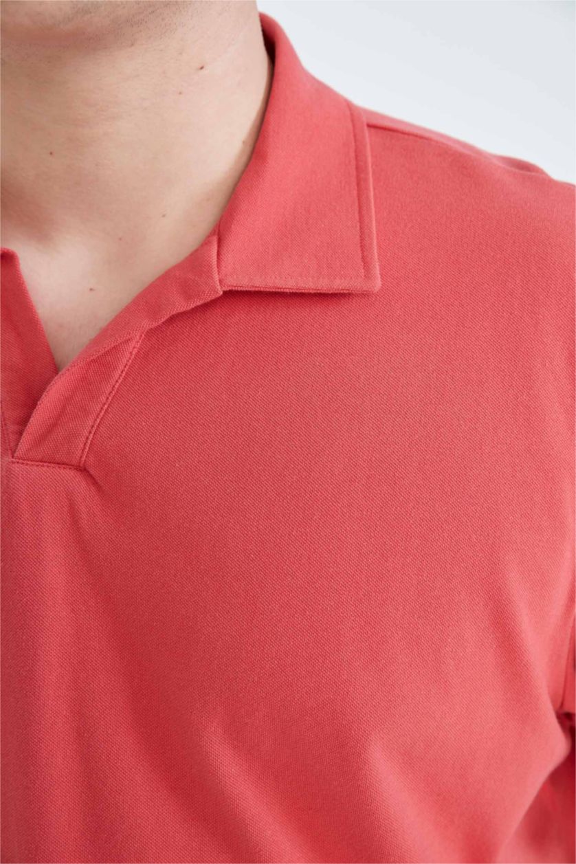 رجال أحمر فاتح تيشيرت بولو قصة عادية