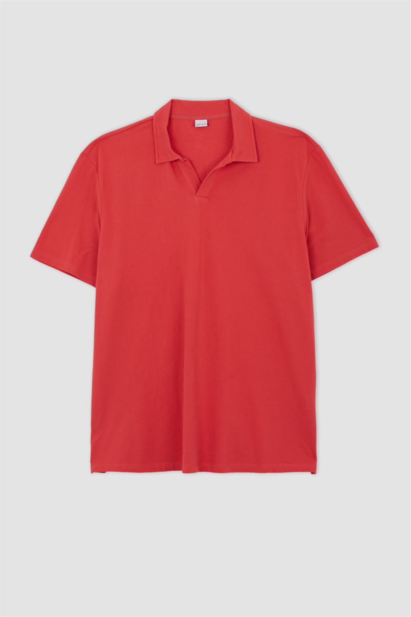 رجال أحمر فاتح تيشيرت بولو قصة عادية