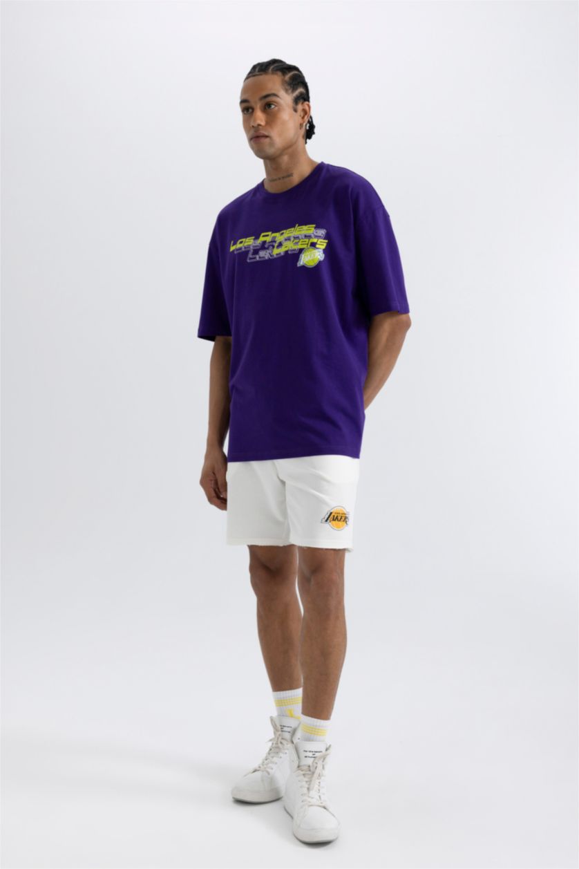 HOMME Violet T-shirt Oversize NBA Los Angeles Lakers à col rond et manches courtes de DeFacto Fit