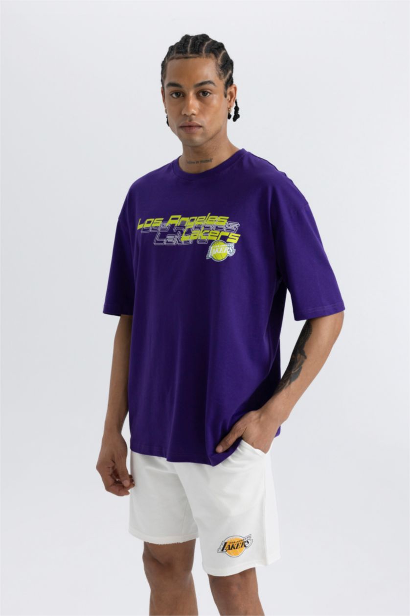 HOMME Violet T-shirt Oversize NBA Los Angeles Lakers à col rond et manches courtes de DeFacto Fit