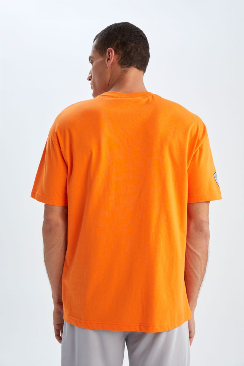 Erkek Turuncu DeFactoFit NBA Brooklyn Nets Boxy Fit Sürdürülebilir %100 Pamuk Tişört