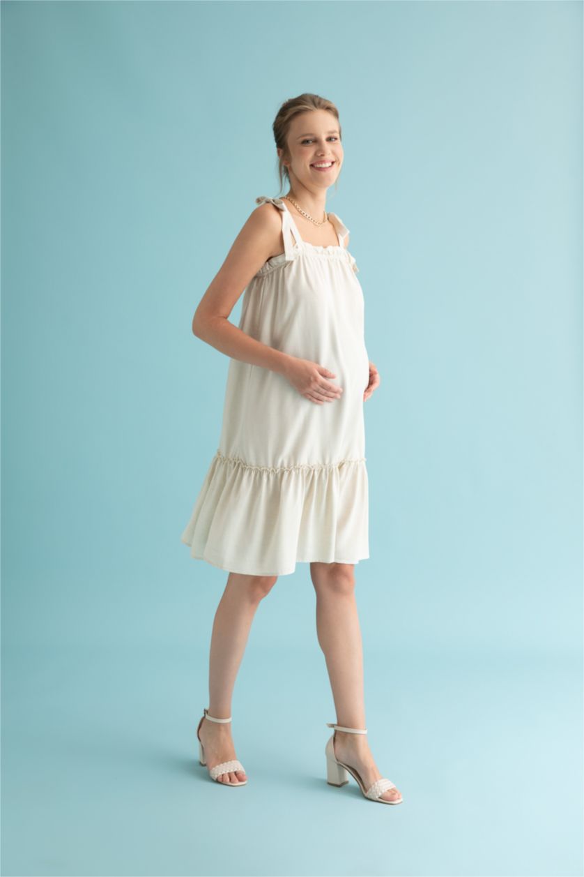 FEMME Beige Robe De Grossesse Midi Coupe Classique