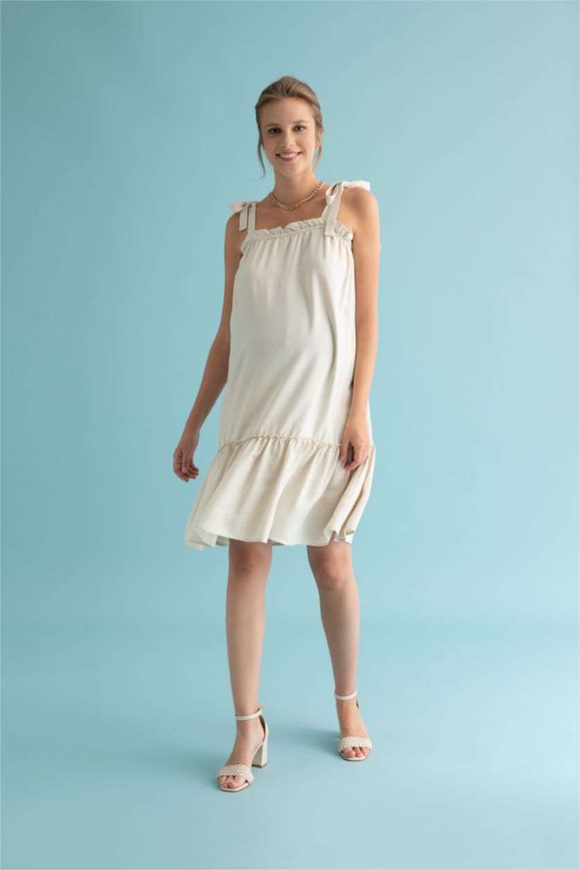 FEMME Beige Robe De Grossesse Midi Coupe Classique