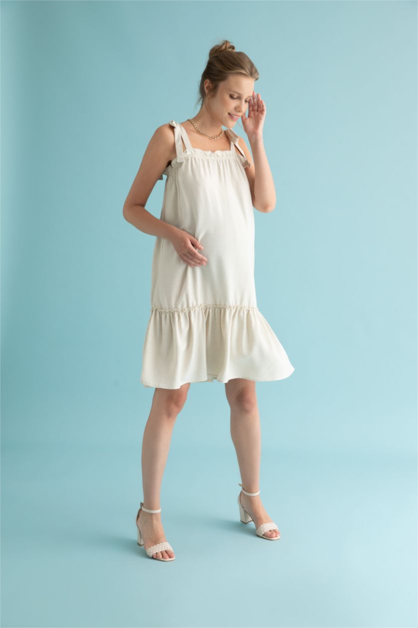 FEMME Beige Robe De Grossesse Midi Coupe Classique