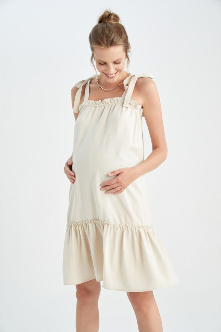 FEMME Beige Robe De Grossesse Midi Coupe Classique