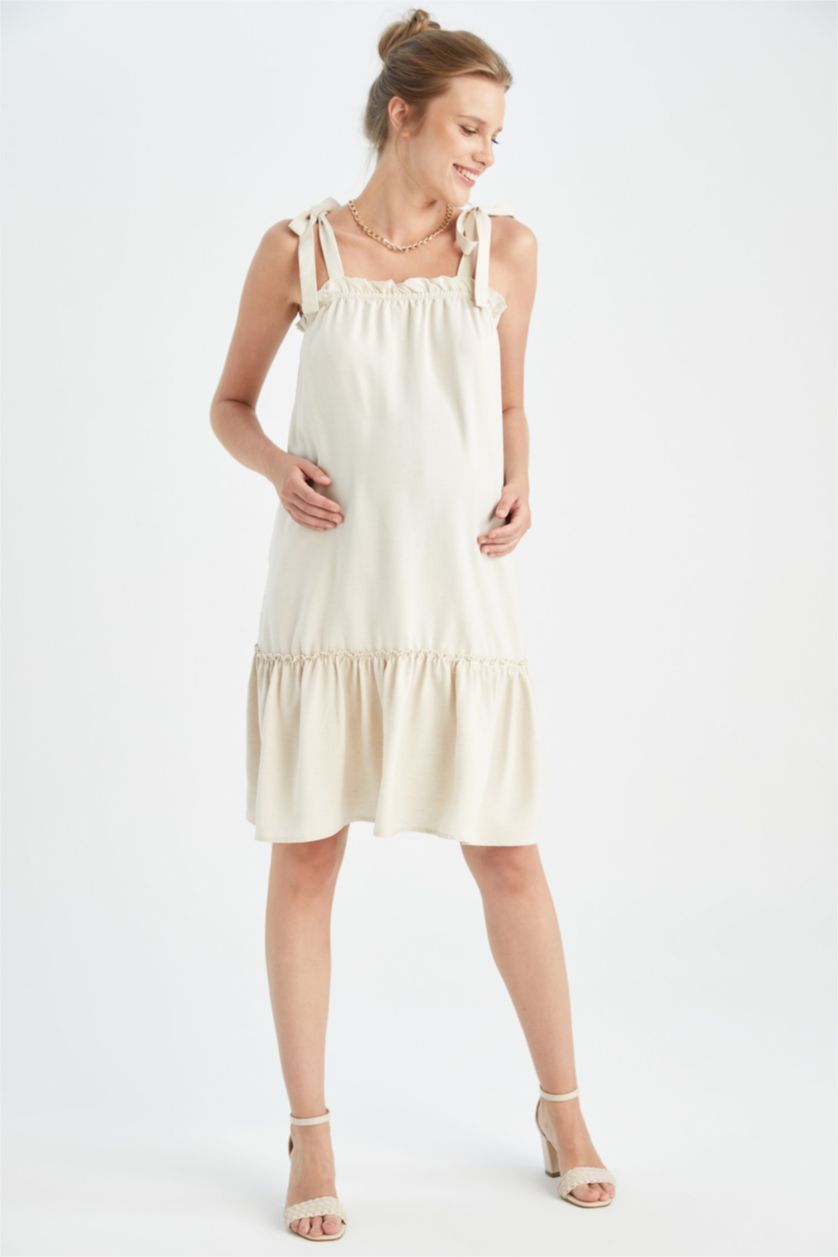 FEMME Beige Robe De Grossesse Midi Coupe Classique