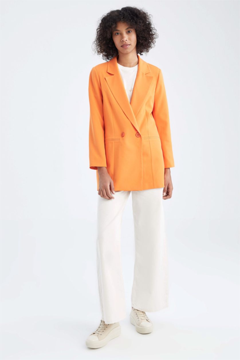 FEMME Orange Blazer Coupe Oversize En Crêpe