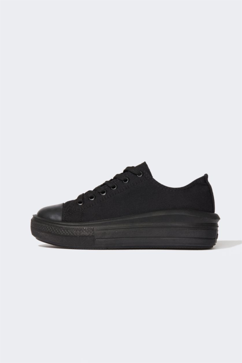 Kadın Siyah Kadın Bağcıklı Yüksek Taban Sneaker Ayakkabı