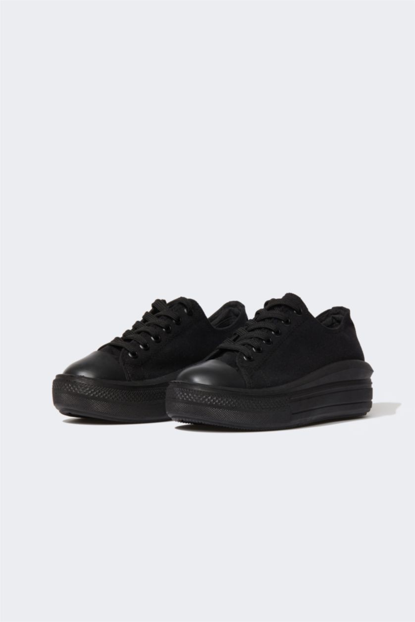 Kadın Siyah Kadın Bağcıklı Yüksek Taban Sneaker Ayakkabı