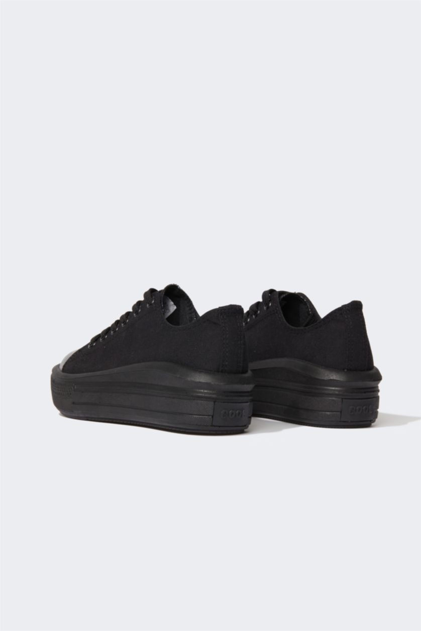 Kadın Siyah Kadın Bağcıklı Yüksek Taban Sneaker Ayakkabı