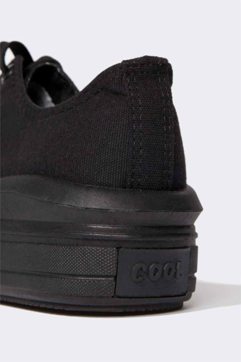 Kadın Siyah Kadın Bağcıklı Yüksek Taban Sneaker Ayakkabı