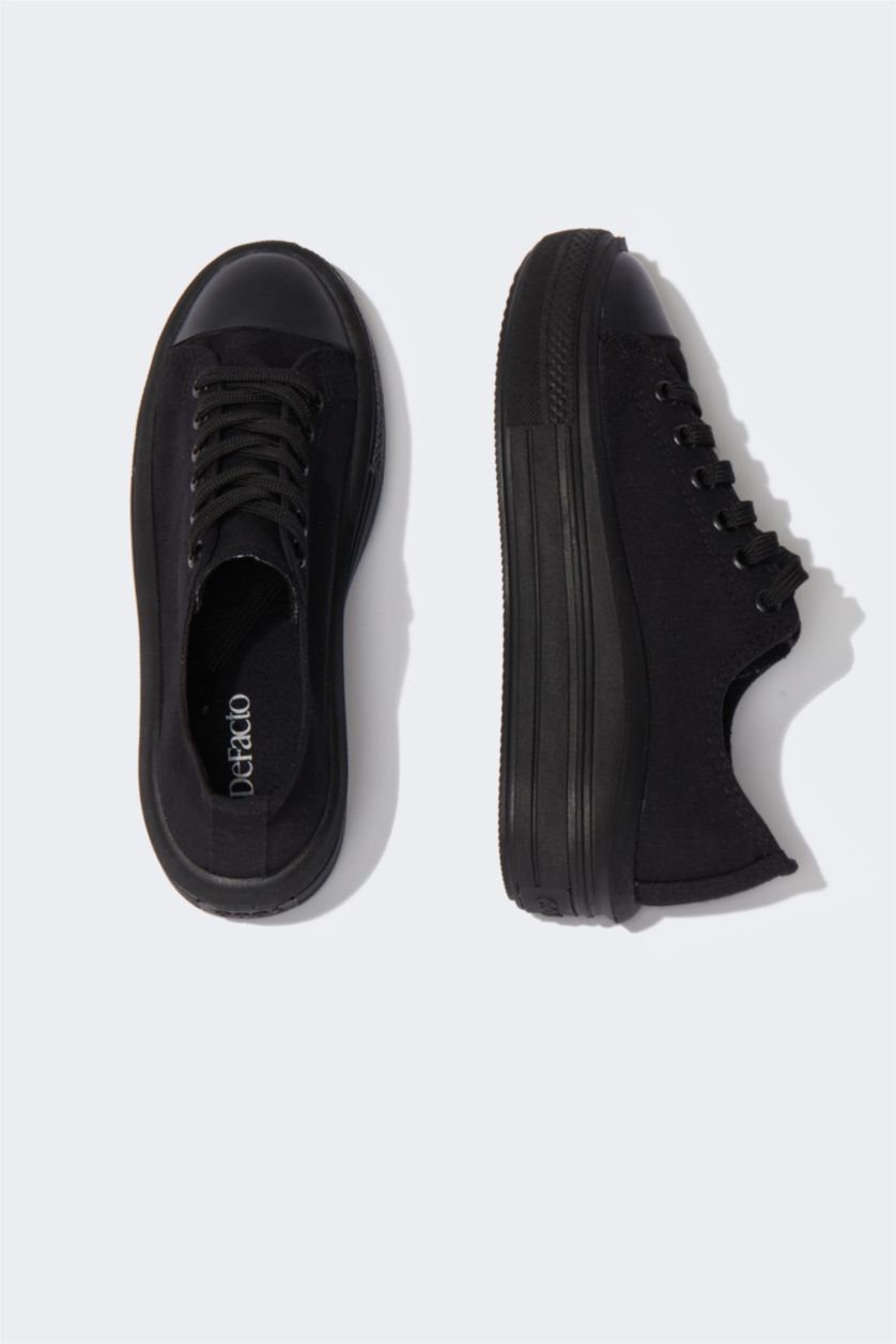Kadın Siyah Kadın Bağcıklı Yüksek Taban Sneaker Ayakkabı