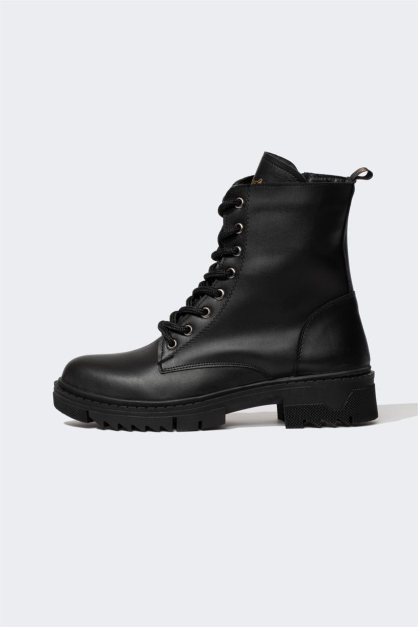 Kadın Siyah Kadın Wonder Woman Suni Deri Bağcıklı Bot