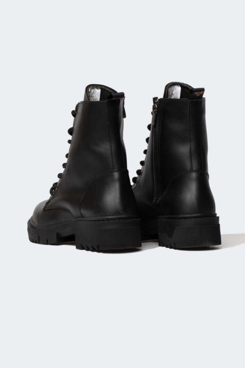 Kadın Siyah Kadın Wonder Woman Suni Deri Bağcıklı Bot