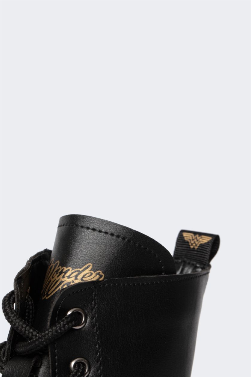 Kadın Siyah Kadın Wonder Woman Suni Deri Bağcıklı Bot