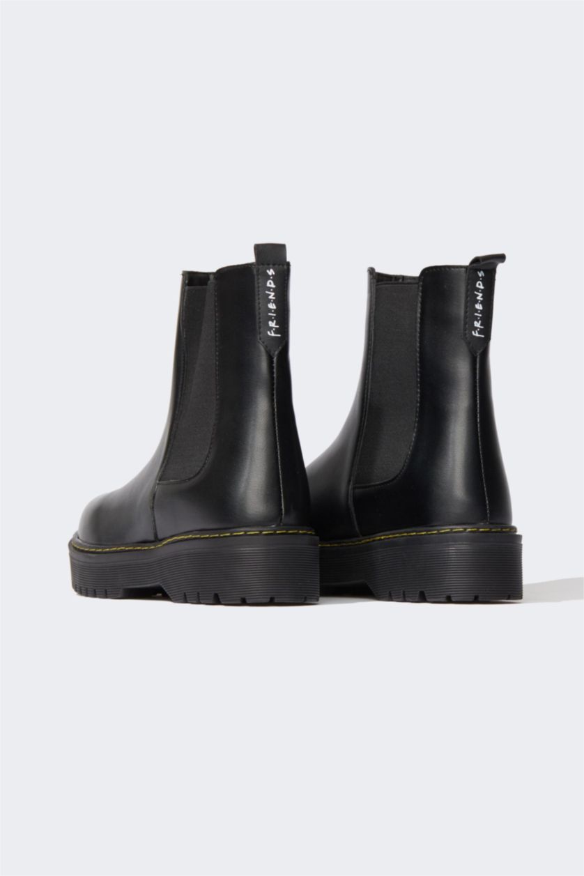 FEMME Noir Bottes Chelsea en faux cuir à semelle épaisse Pour Femmes