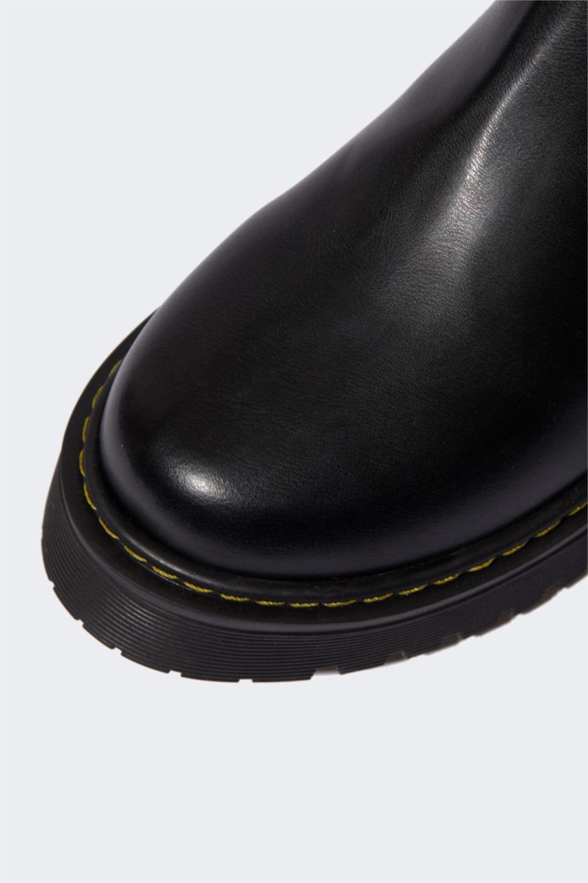 FEMME Noir Bottes Chelsea en faux cuir à semelle épaisse Pour Femmes