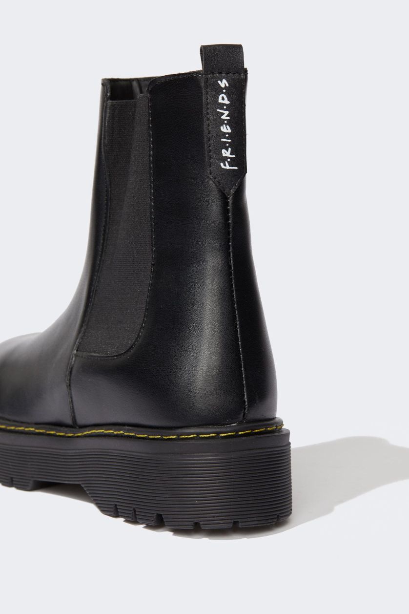 FEMME Noir Bottes Chelsea en faux cuir à semelle épaisse Pour Femmes
