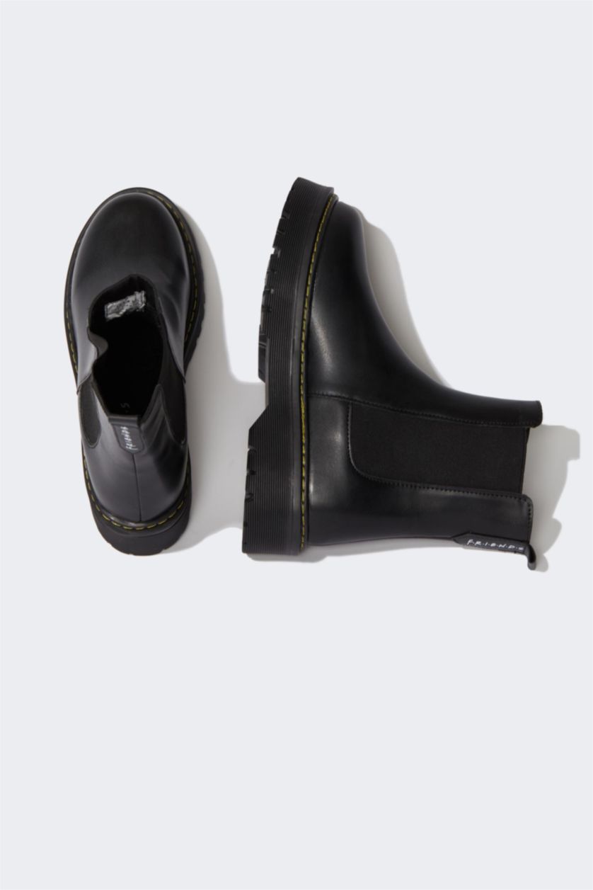 FEMME Noir Bottes Chelsea en faux cuir à semelle épaisse Pour Femmes