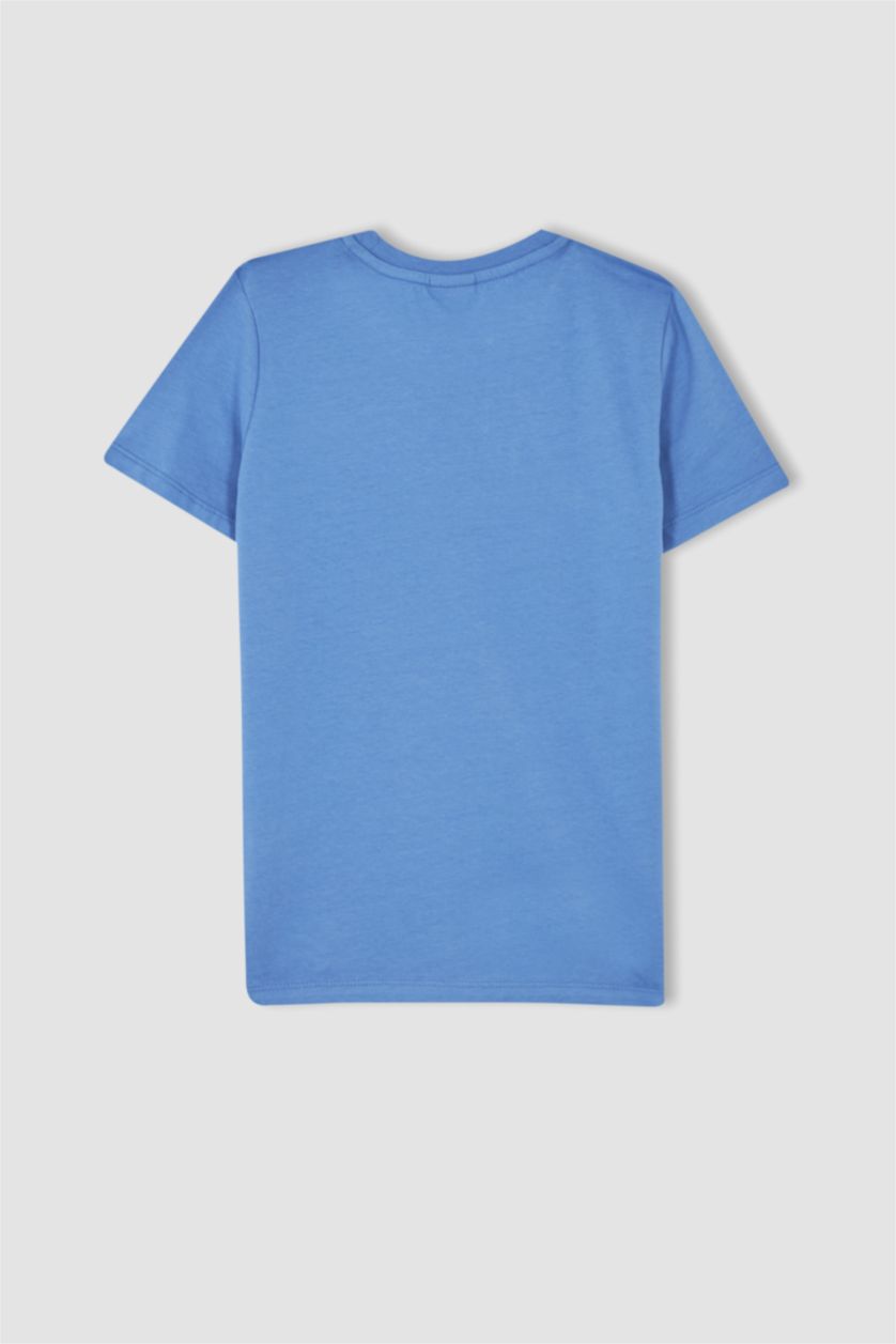Erkek Çocuk - Genç Erkek Koyu Mavi Erkek Çocuk Regular Fit Renk Değiştiren Baskılı Bisiklet Yaka Kısa Kollu Tişört