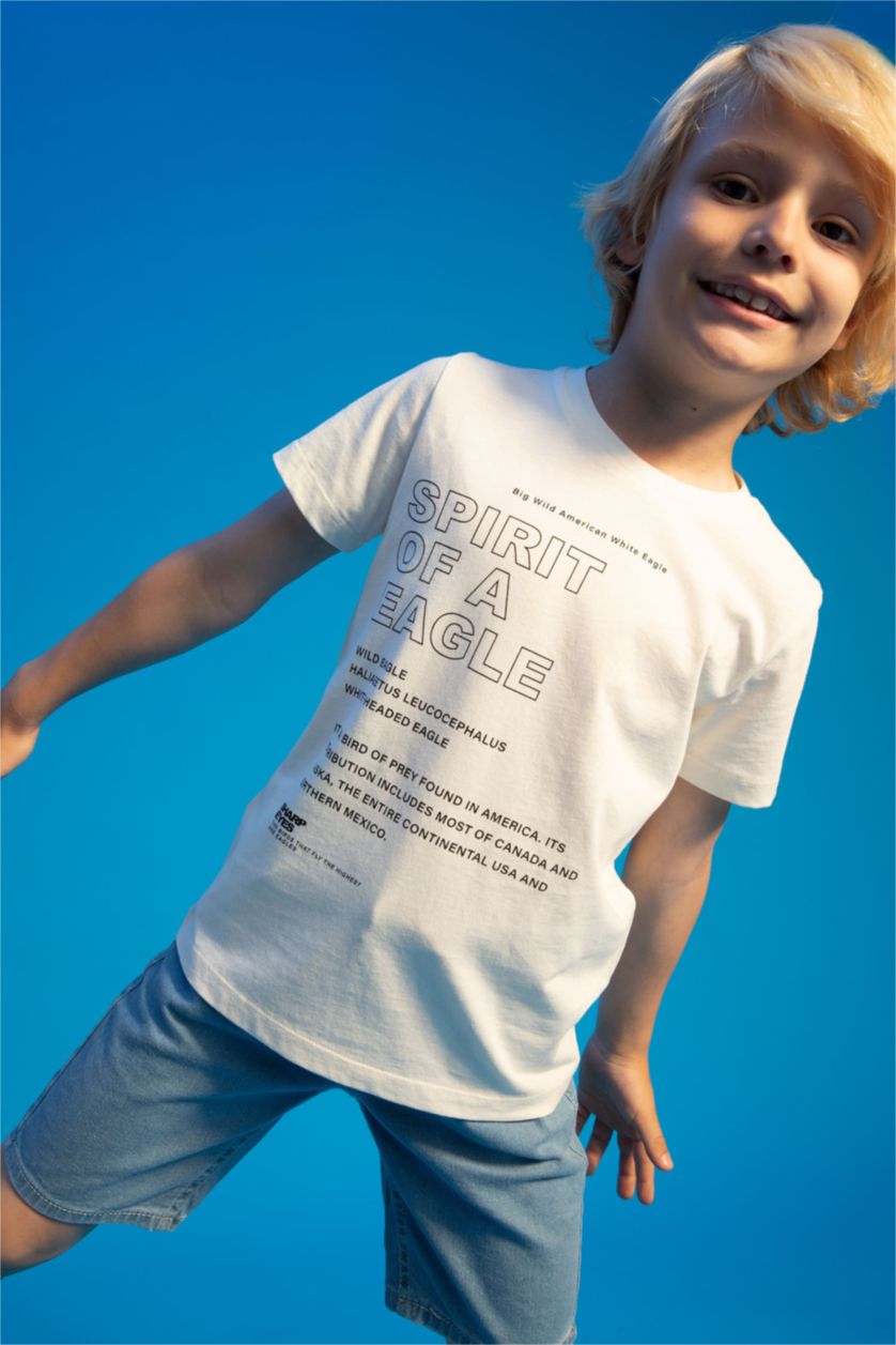 BOYS & TEENS Beige Boy Regular Fit Short Sleeve Text Print T-Shirt