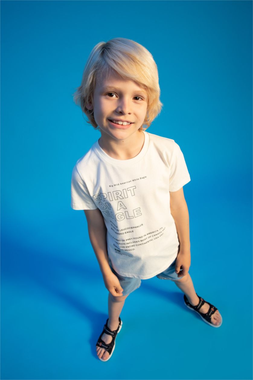 BOYS & TEENS Beige Boy Regular Fit Short Sleeve Text Print T-Shirt