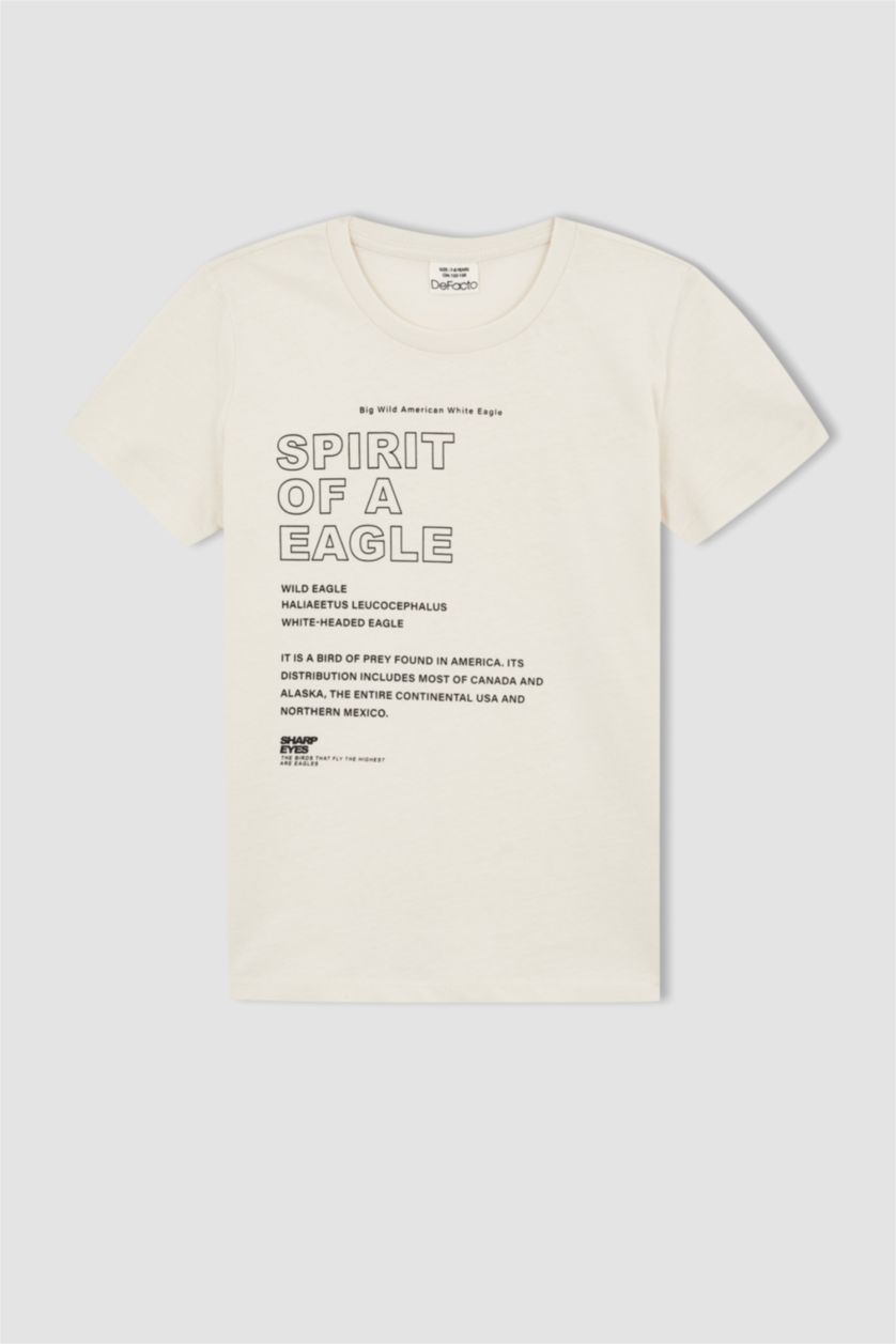 BOYS & TEENS Beige Boy Regular Fit Short Sleeve Text Print T-Shirt