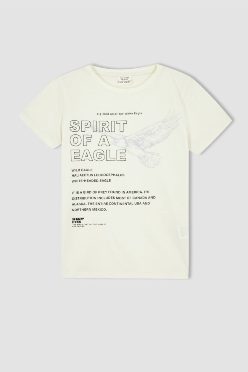 BOYS & TEENS Beige Boy Regular Fit Short Sleeve Text Print T-Shirt