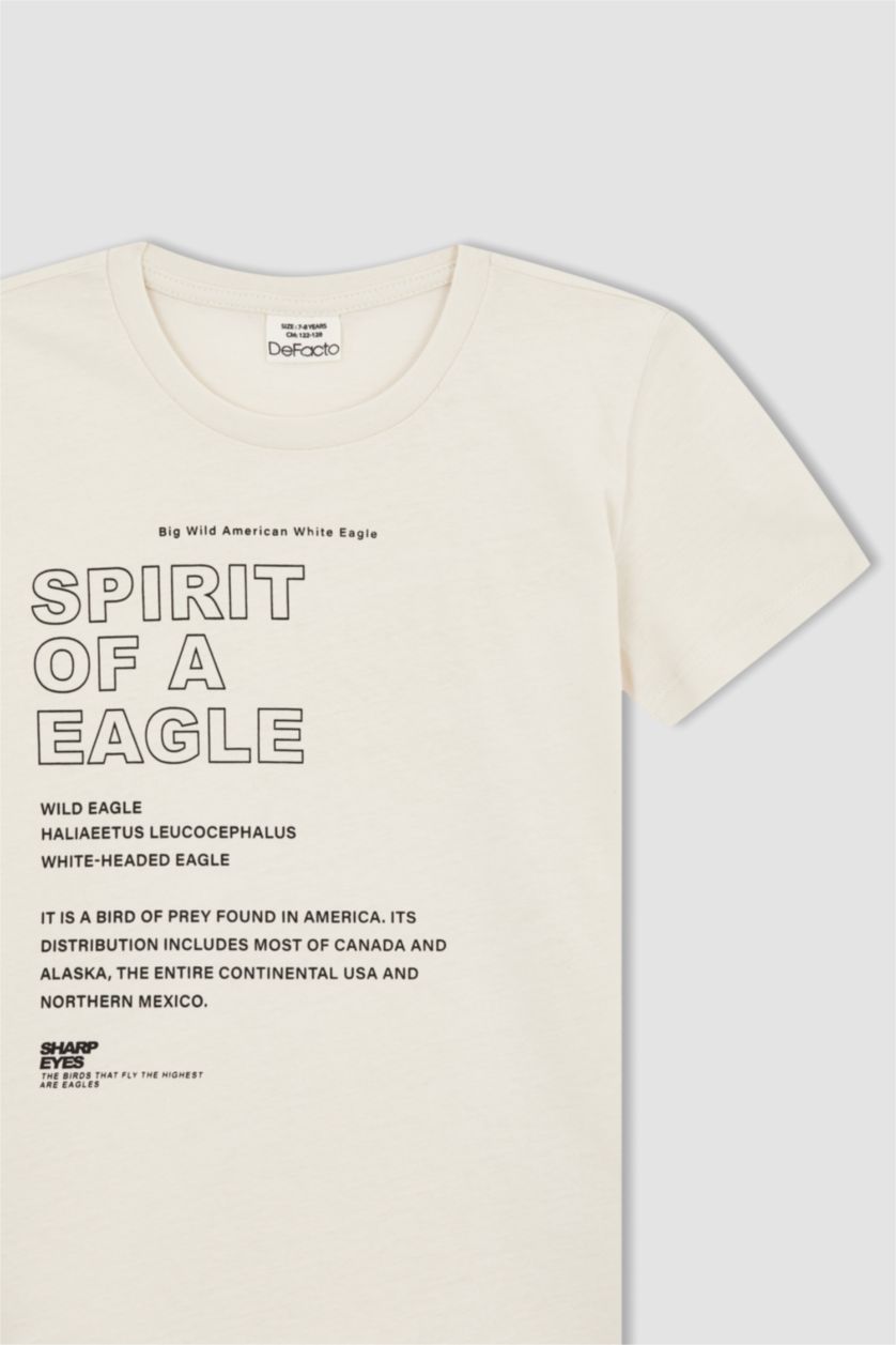 BOYS & TEENS Beige Boy Regular Fit Short Sleeve Text Print T-Shirt