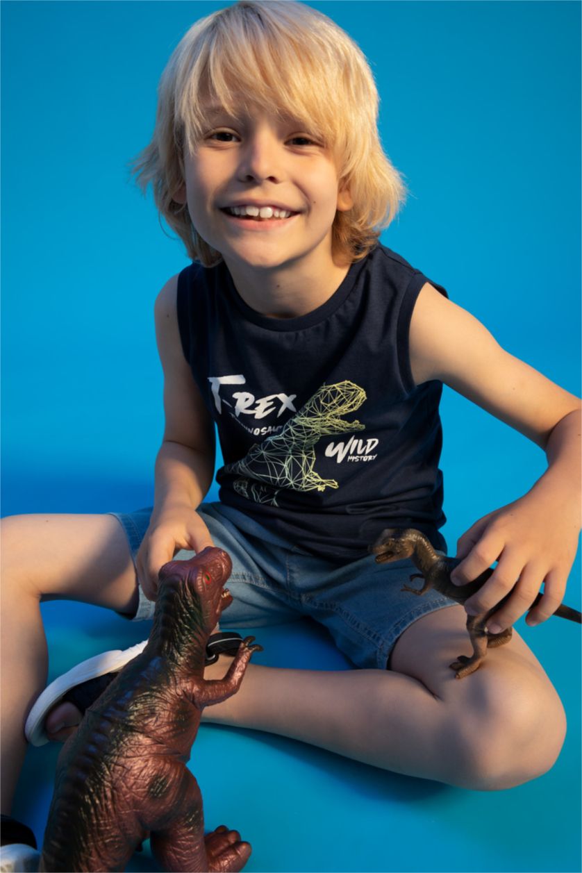 BOYS & TEENS NAVY Boy Regular Fit Color Changing Dinosaur Printed Crew Neck Singlet