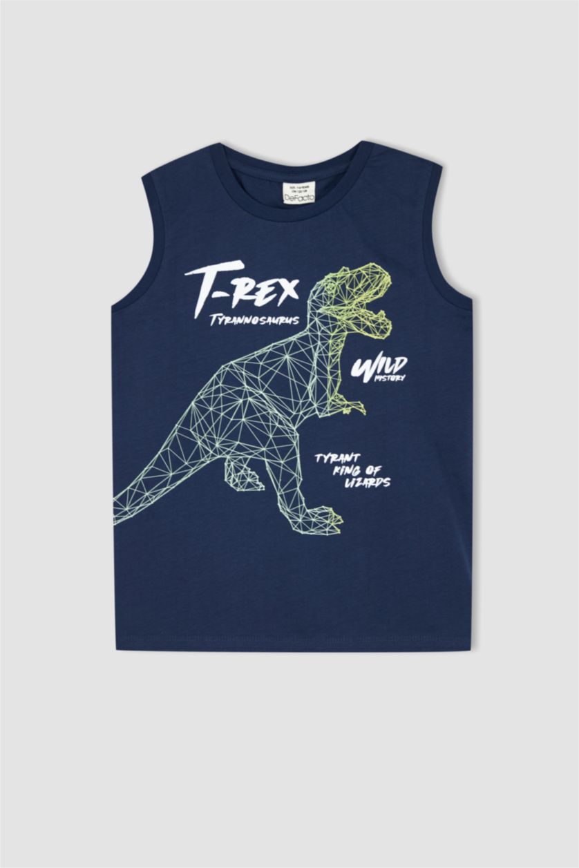 BOYS & TEENS NAVY Boy Regular Fit Color Changing Dinosaur Printed Crew Neck Singlet