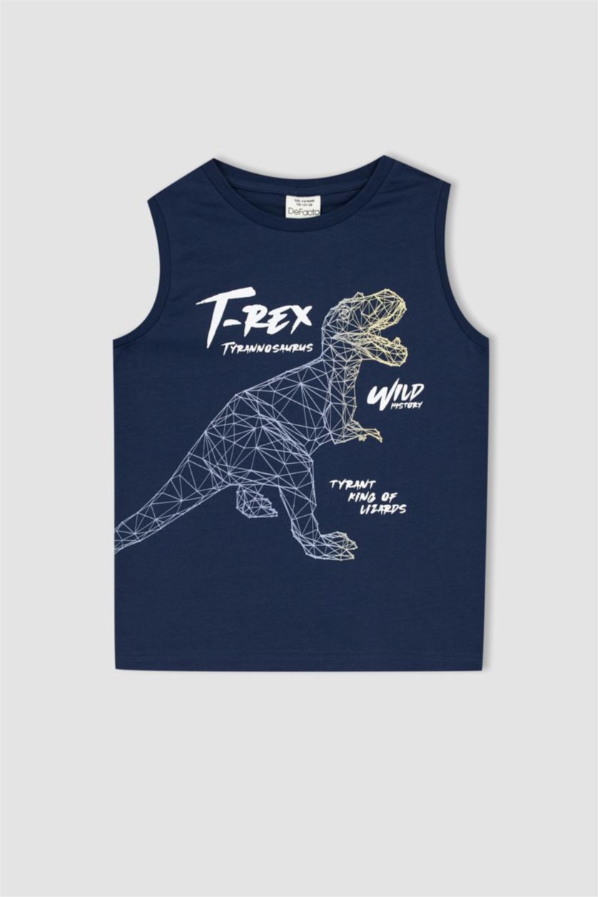 BOYS & TEENS NAVY Boy Regular Fit Color Changing Dinosaur Printed Crew Neck Singlet