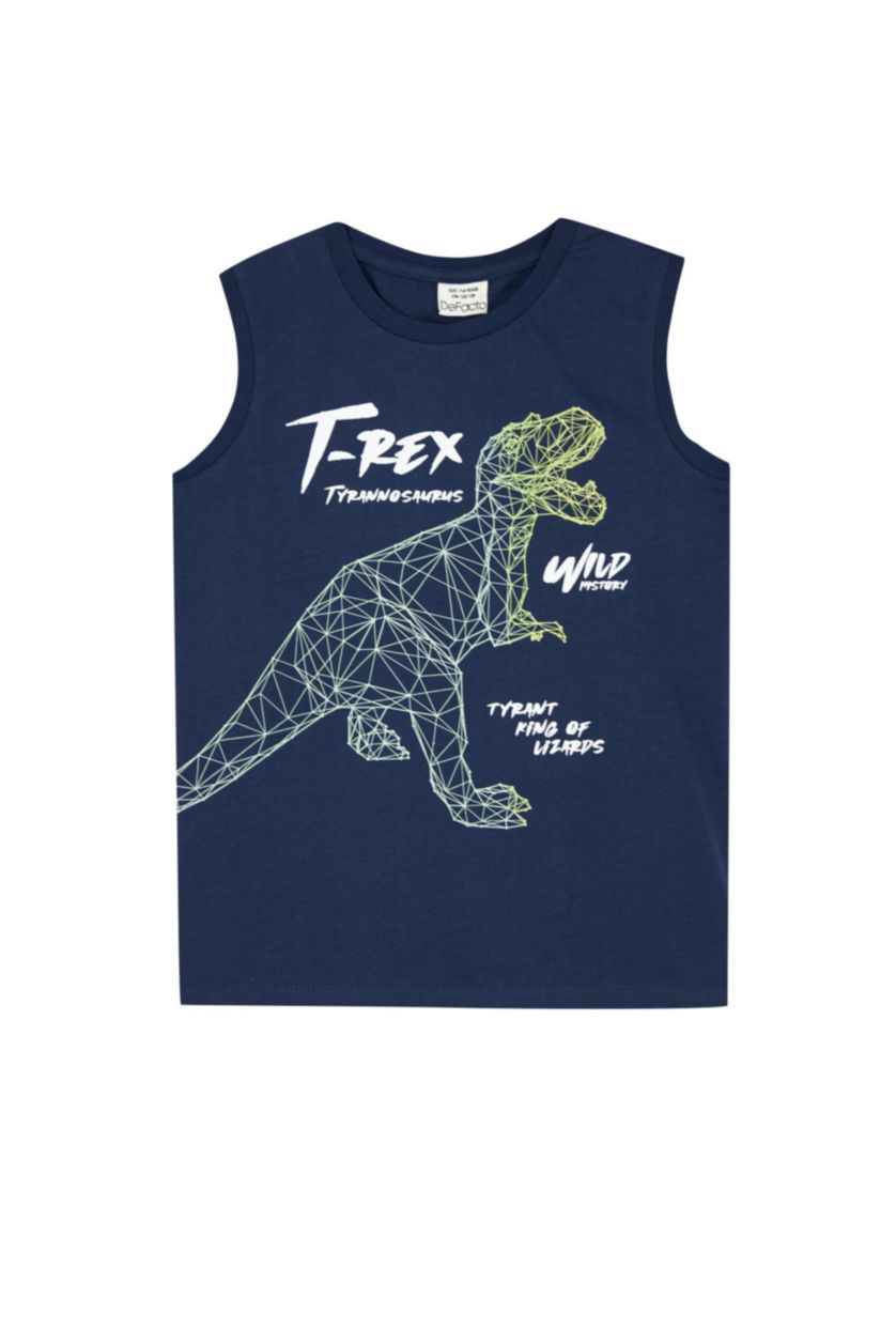 BOYS & TEENS NAVY Boy Regular Fit Color Changing Dinosaur Printed Crew Neck Singlet