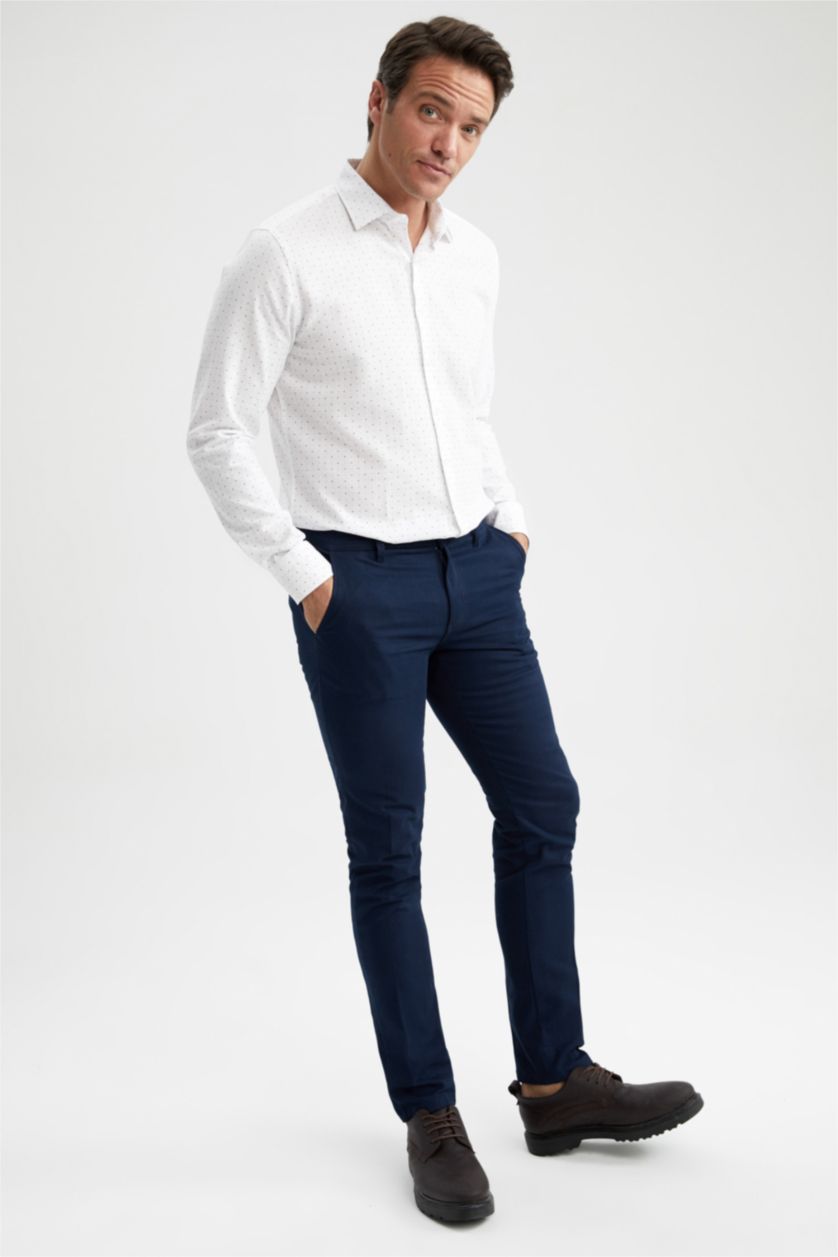 MAN White Modern Fit Italian Neck Printed Long Sleeve Shirt