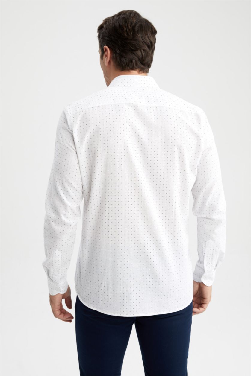 MAN White Modern Fit Italian Neck Printed Long Sleeve Shirt