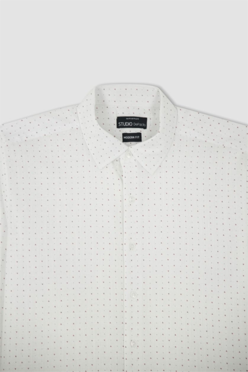 MAN White Modern Fit Italian Neck Printed Long Sleeve Shirt