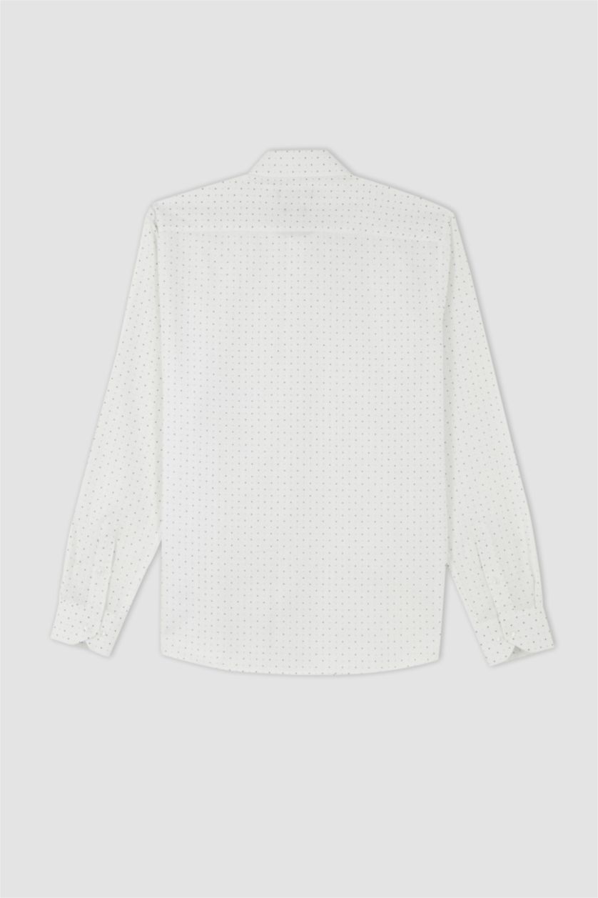 MAN White Modern Fit Italian Neck Printed Long Sleeve Shirt