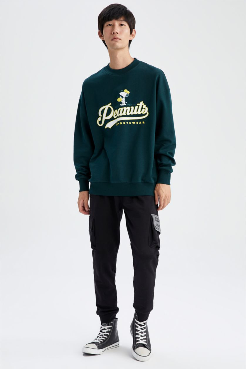 HOMME Vert Foncé Sweat- Shirt Coupe Oversize Col rond Snoopy