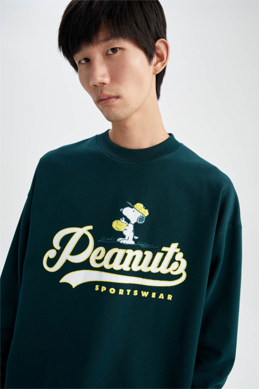 HOMME Vert Foncé Sweat- Shirt Coupe Oversize Col rond Snoopy