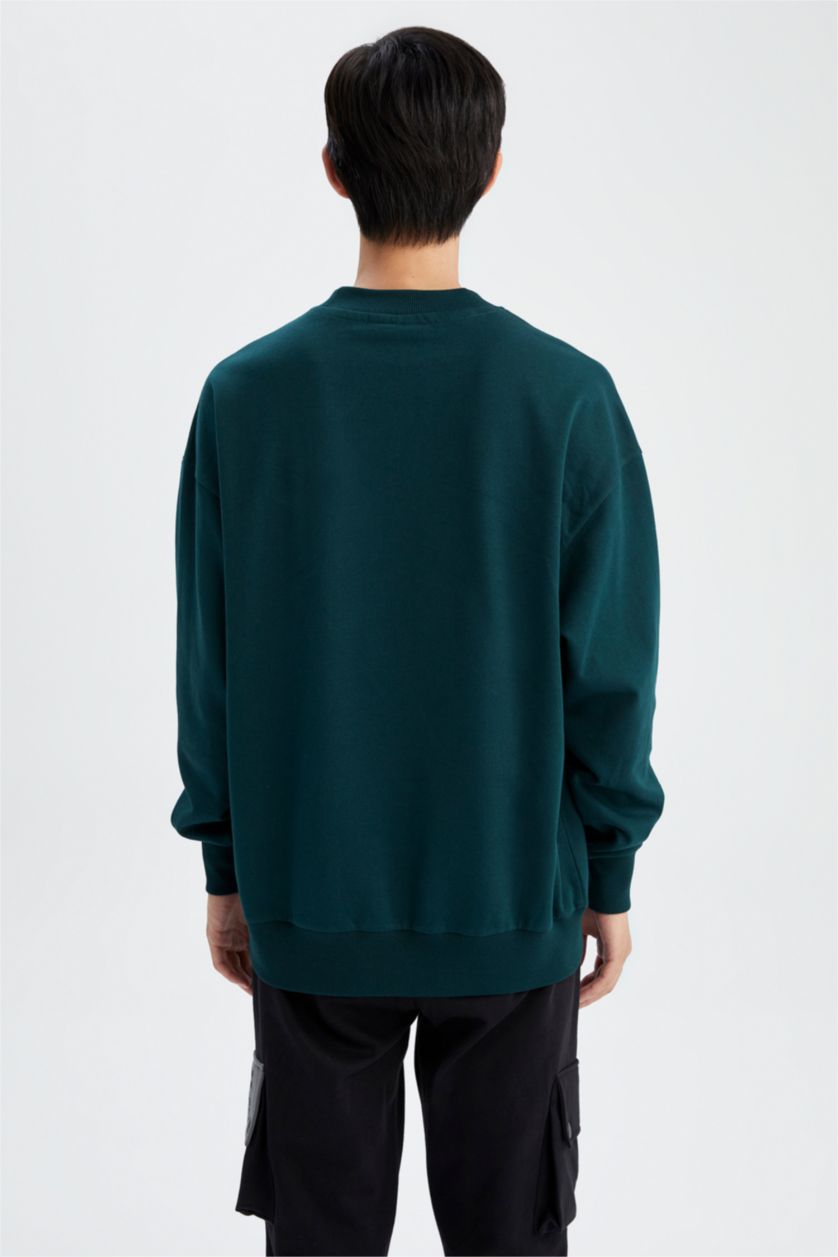 HOMME Vert Foncé Sweat- Shirt Coupe Oversize Col rond Snoopy