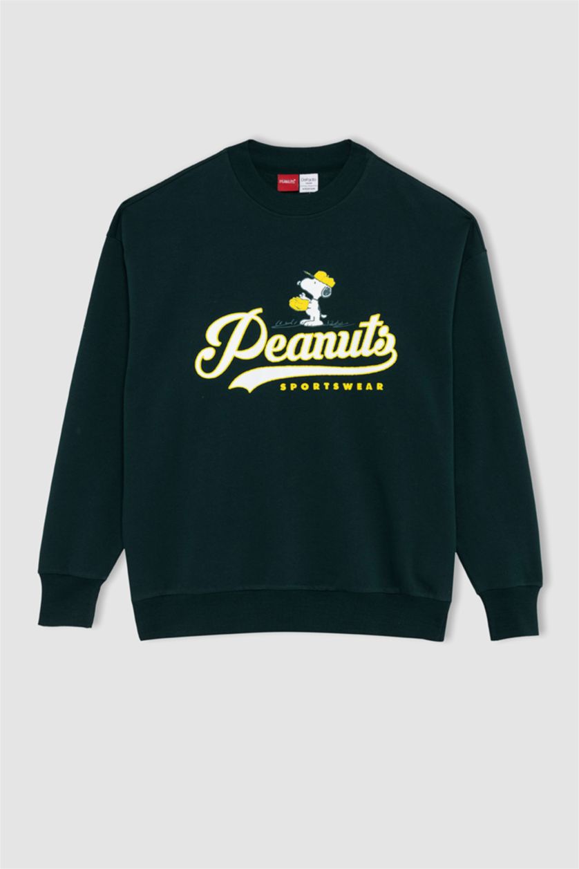 HOMME Vert Foncé Sweat- Shirt Coupe Oversize Col rond Snoopy