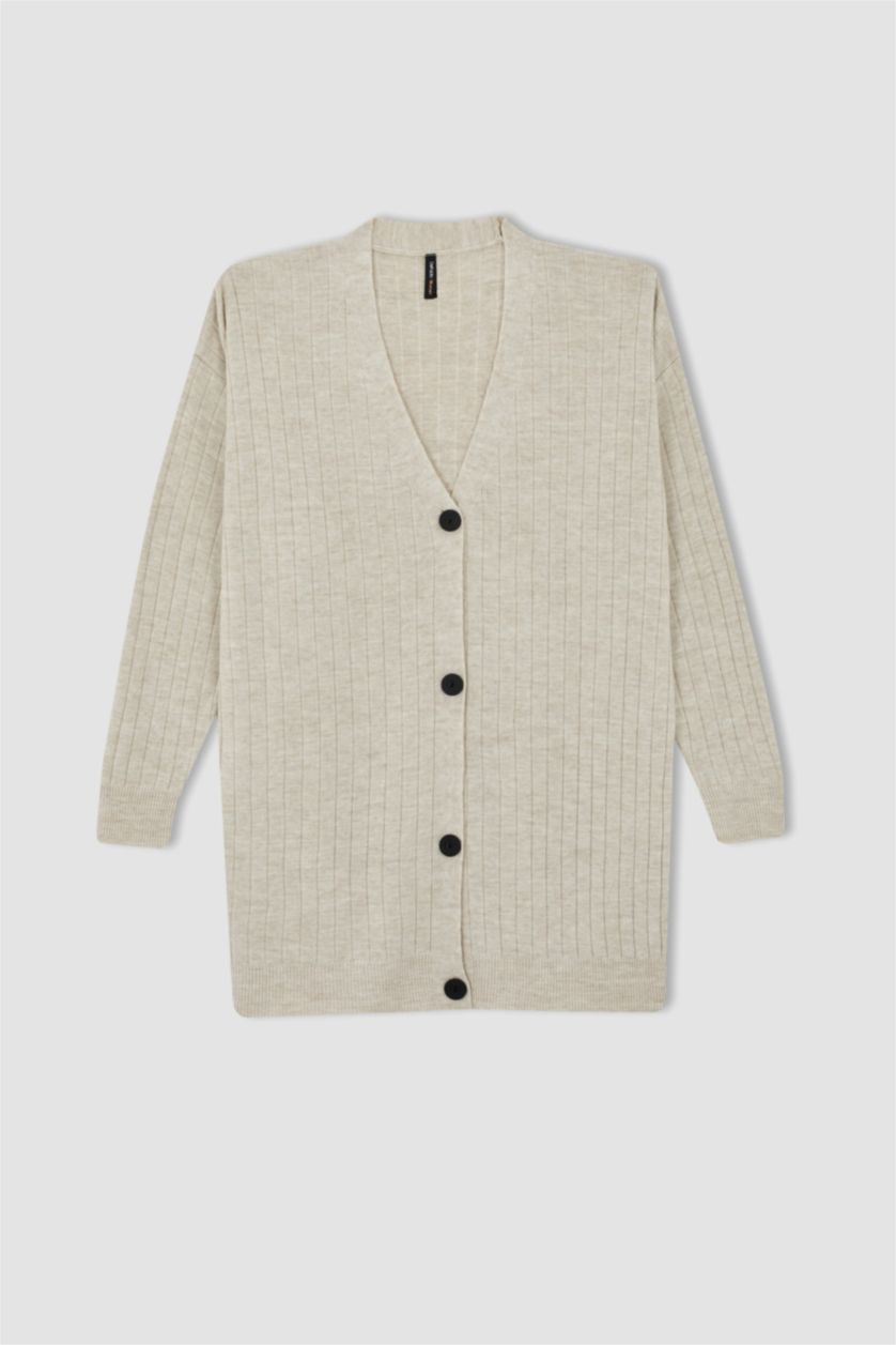 نساء اللون الحجري جاكيت صوف قصة عادية بياقة V