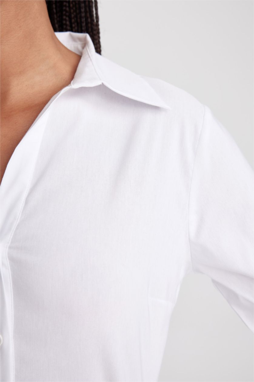 WOMAN White Slim Fit Shirt Collar Long Sleeve Shirt